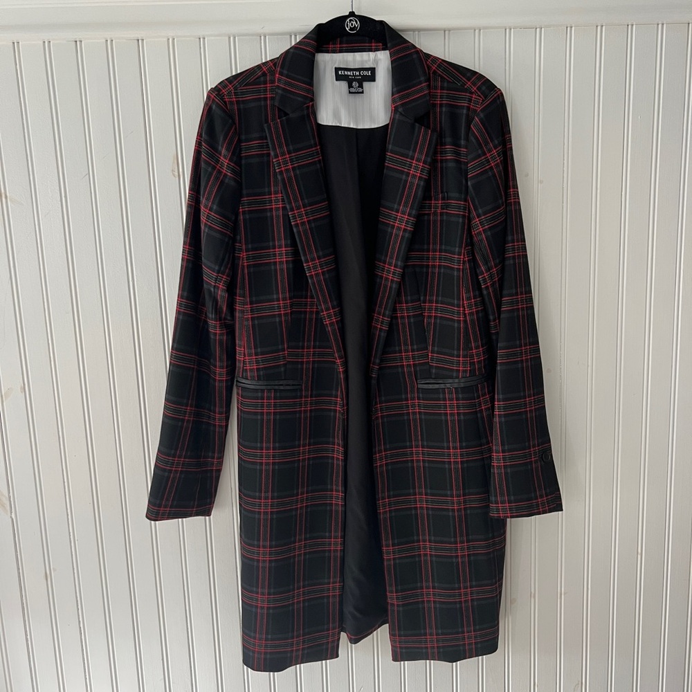 Kenneth Cole Women's Black and Red Plaid Coat